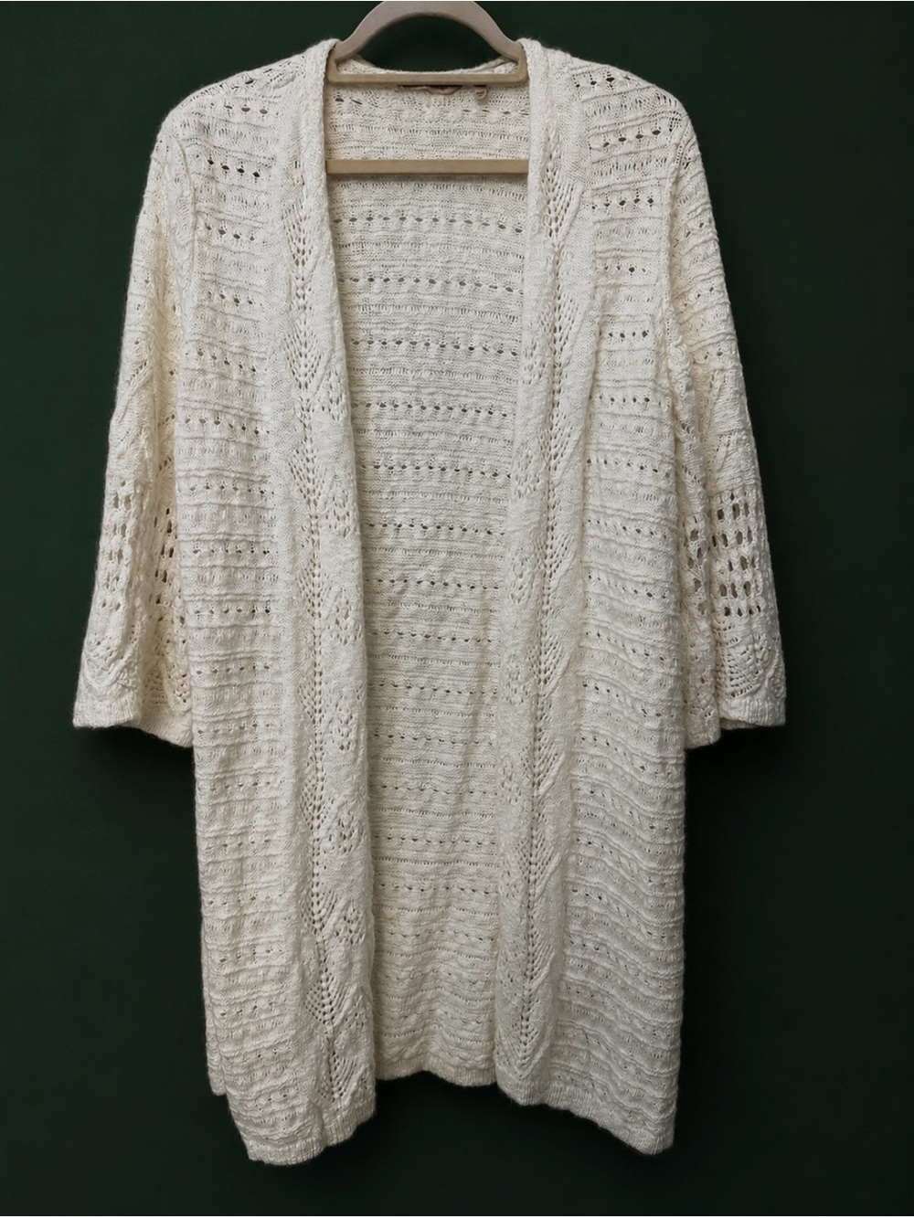 Soft Surroundings Ivory Pointelle‎ Knit Open Front Cardigan Sweater 1X 5GC48